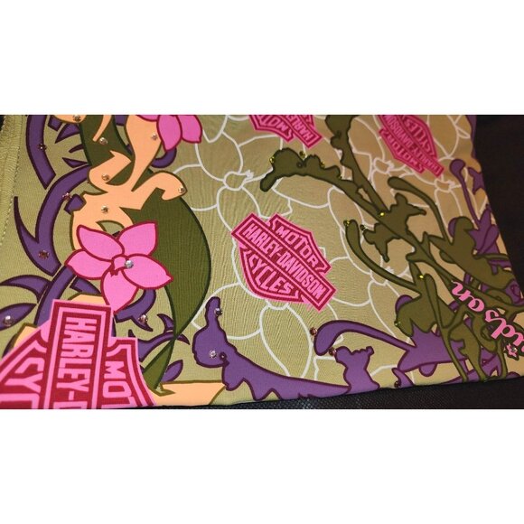 Harley-Davidson Green Floral Logo Scarf Bandana Bling T-Shirt Material 24x24 - Picture 3 of 14